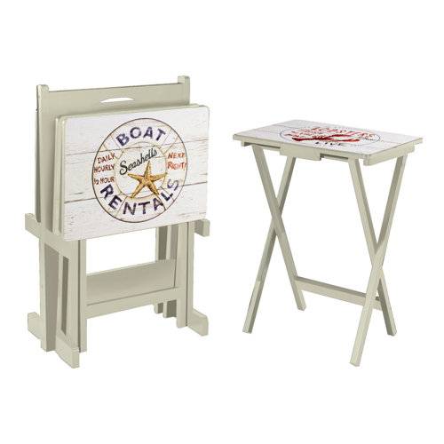 Beachcrest Home Bucholz Wood Coastal TV Tray Table Set with Stand